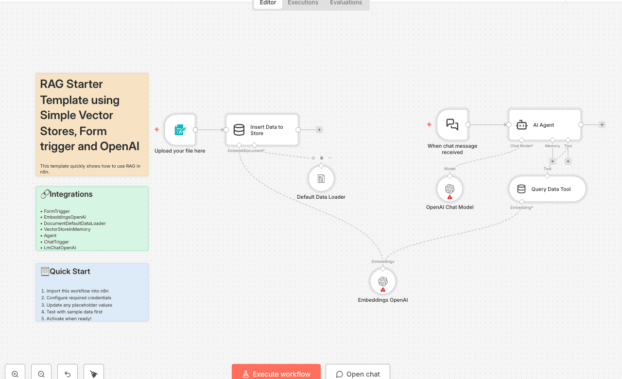 RAG Starter Template using Simple Vector Stores, Form trigger and OpenAI