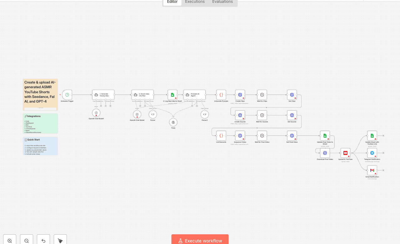 Create & upload AI-generated ASMR YouTube Shorts with Seedance, Fal AI, and GPT-4