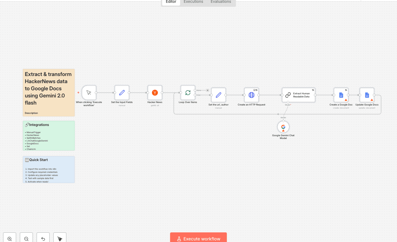 Extract & transform HackerNews data to Google Docs using Gemini 2.0 flash