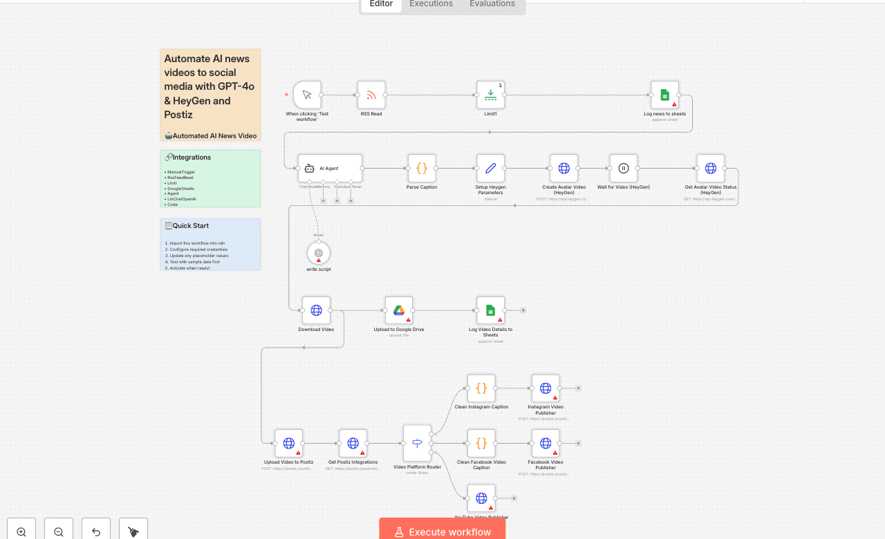 Automate AI news videos to social media with GPT-4o & HeyGen and Postiz
