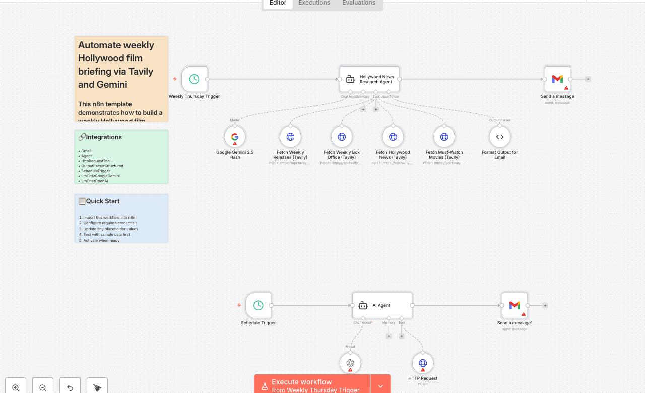 Automate weekly Hollywood film briefing via Tavily and Gemini