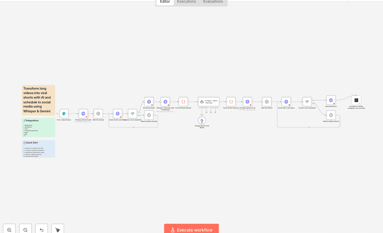 Transform long videos into viral shorts with AI and schedule to social media using Whisper & Gemini